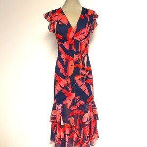 NEW Tommy Hilfiger Women's Flutter Sleeve High Low Tiered Skirt Dress